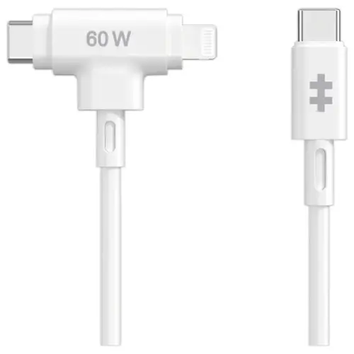 C&acirc;ble hybride USB-C et Lightning en silicone 1.5M - Blanc photo du produit