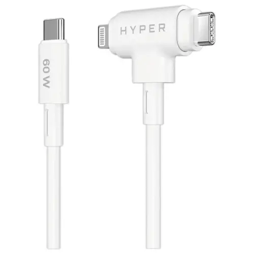C&acirc;ble hybride USB-C et Lightning en silicone 1.5M - Blanc photo du produit