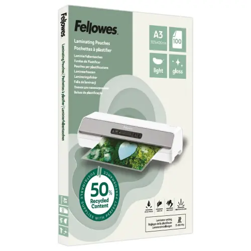 100 Pochettes de plastification brillantes - A3 - Recycl&eacute;es - Fellowes photo du produit