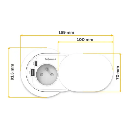 Prise encastrable Power Spot - USB-A & USB-C - Blanc - Fellowes photo du produit