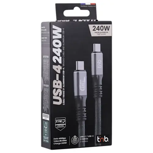 Câble USB-4 2m - Renforcé et Ultra Rapide - T'NB photo du produit