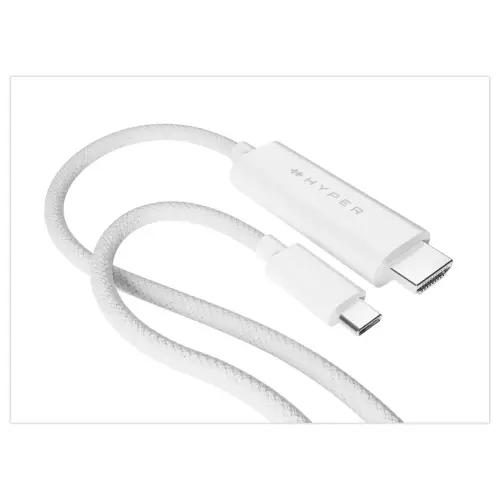 Câble USB-C vers HDMI 4K en Nylon Tressé Blanc 2,5m - Hypertec photo du produit