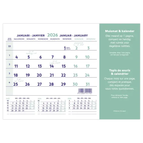 Tapis souris calendrier - 23x18 cm - Janvier à décembre - BREPOLS photo du produit