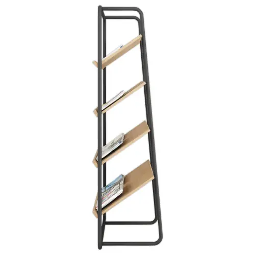 Pr&eacute;sentoir de Sol en Acier Noir Mat & 4 Tablettes en bois - MEET photo du produit