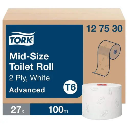 27 Rouleaux papier toilette Mid-size T6 - Blanc - TORK photo du produit