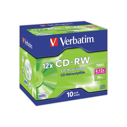 10 CD-RW VERBATIM Jewel Case 4x-12x photo du produit