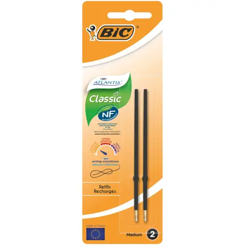 12 Stylos bille Atlantis Soft - Noir + 1 surligneur jaune offert - BIC photo du produit