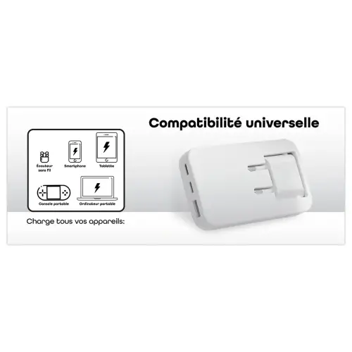 Chargeur Gan Pliable - Charge Rapide 3 ports - T'NB photo du produit