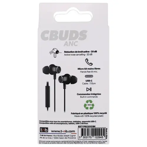 Ecouteurs USB-C ANC - Noir - T'NB photo du produit