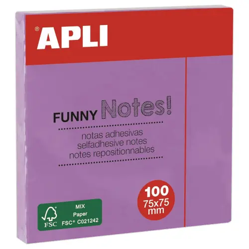 Bloc notes adhésives 75 x 75 mm 100 feuilles - violet - APLI photo du produit