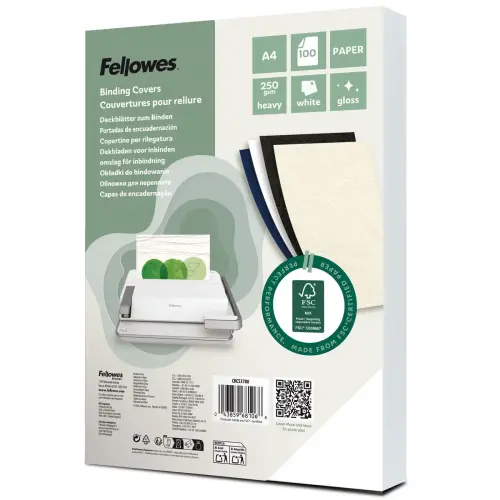 100 Couvertures brillantes pour reliure A4 Glossy - Blanc - Fellowes photo du produit