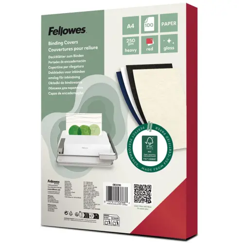 100 Couvertures brillantes pour reliure A4 Glossy - Rouge - Fellowes photo du produit