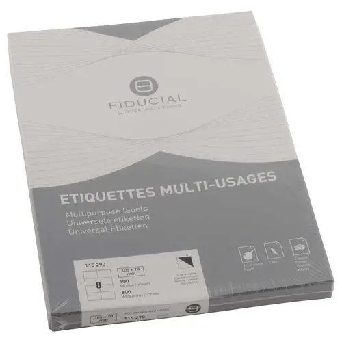 100 Planches de 8 &eacute;tiquettes blanches - Coins carr&eacute;s - 105x70 mm - Fiducial photo du produit