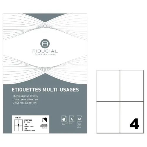 100 Planches de 4 étiquettes à coins carrés - 105 x 148,5 mm - Fiducial photo du produit