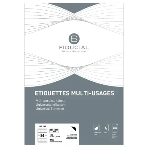100 Planches de 24 &eacute;tiquettes &agrave; coins ronds - 63,5 x 33,9 mm  - Fiducial photo du produit