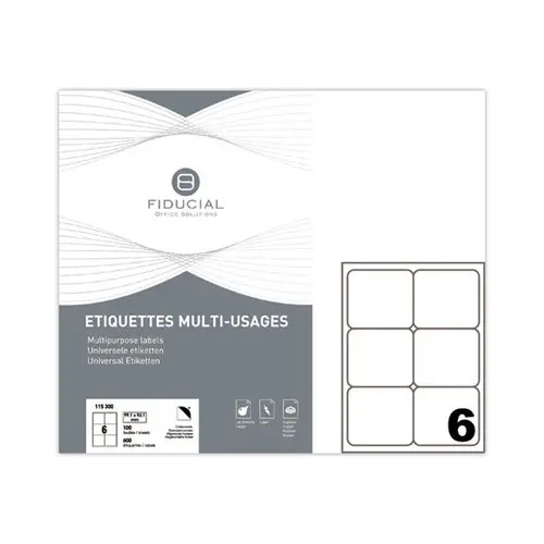 100 Planches d'étiquettes à coins ronds - 99,1 x 93,1 mm - Fiducial photo du produit