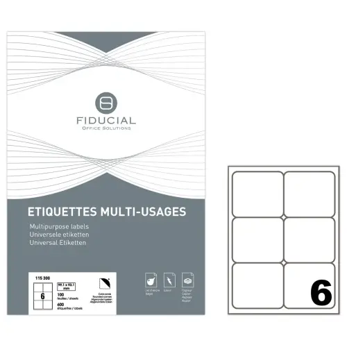 100 Planches d'&eacute;tiquettes &agrave; coins ronds - 99,1 x 93,1 mm - Fiducial photo du produit