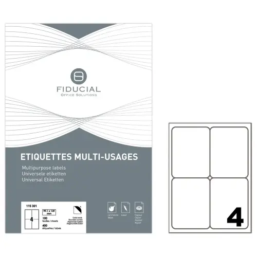 100 Etiquettes à coins ronds - 99,1 x 139 mm - 1 boîte de 100 planches - Fiducial photo du produit