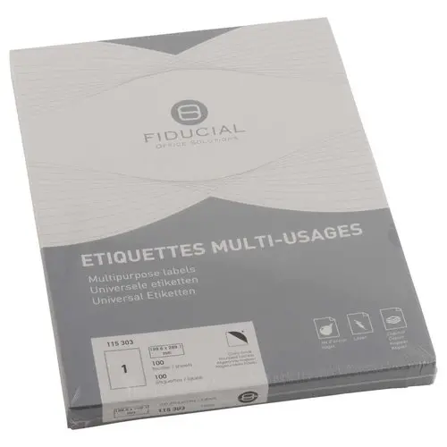 100 Planches d'&eacute;tiquettes FIDUCIAL coins ronds 199,6x289,1mm 100 &eacute;tiq/bte photo du produit