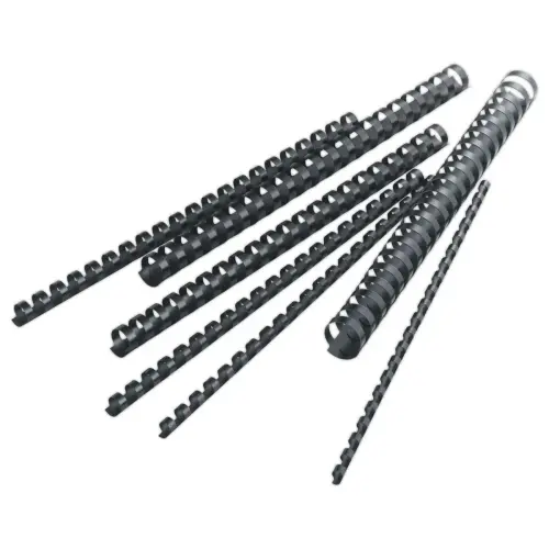 100 Reliures rondes en plastique - 21 anneaux 8 mm - Noir photo du produit