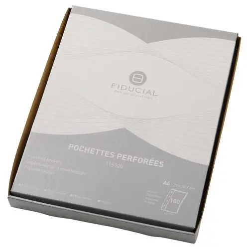 100 Pochettes perforées en polypropylène 6,5/100e lisse - FIDUCIAL photo du produit
