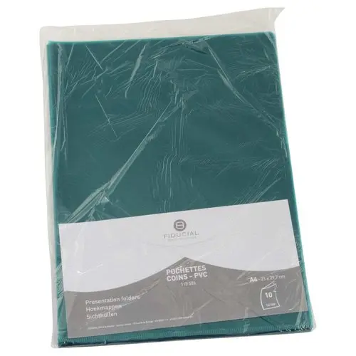 10 Pochettes coin transparentes en plastique - Vert - PVC - FIDUCIAL photo du produit