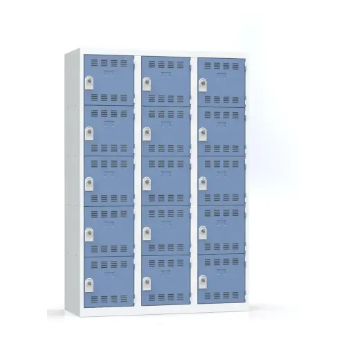 Vestiaire multicases - 3 colonnes de 5 cases - Gris/bleu - Vinco INDUSTRIES photo du produit