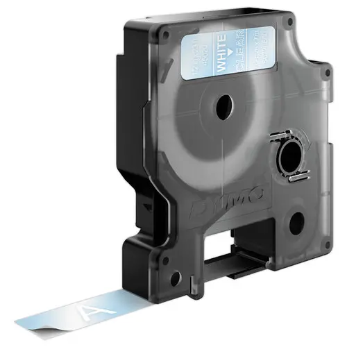 Ruban pour titreuse DYMO D1 12mm transparent impression blanc photo du produit