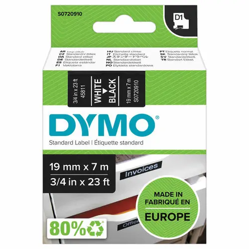 Ruban pour titreuse DYMO D1 19mm Blanc/Noir - Rubans pour titreuses et  pinces