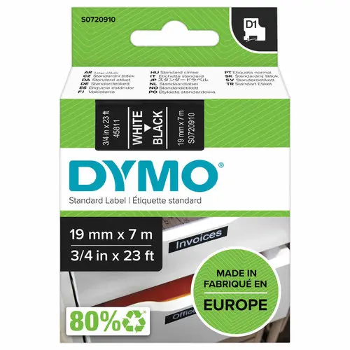 Ruban pour titreuse D1 - 19 mm - Impression blanc sur fond noir - DYMO photo du produit