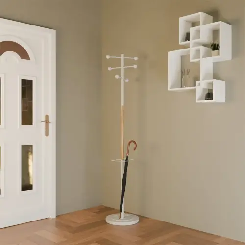 Portemanteau ACCES - 6 patères - Blanc / hêtre - Unilux photo du produit