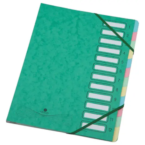 Trieur extensible carte lustr&eacute;e - 12 onglets - Vert - Fiducial photo du produit