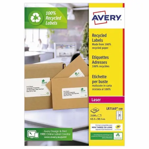 100 Planches d'étiquettes laser AVERY 63,5x38,1 mm soit 2400 étiq/boîte photo du produit