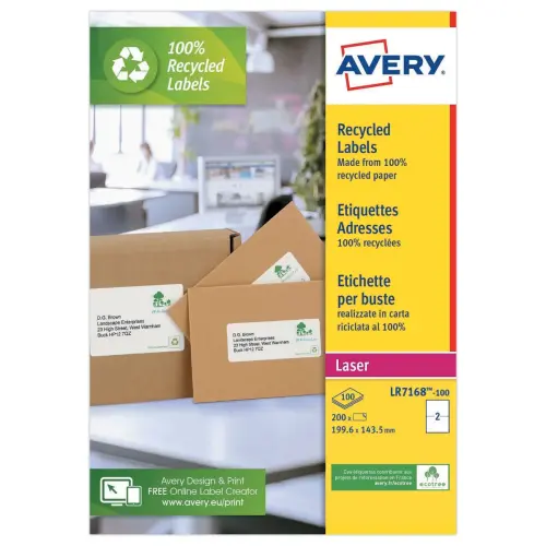 100 Planches d'étiquettes laser Avery 199,6 x 143,5 mm soit 200 étiq/boîte photo du produit