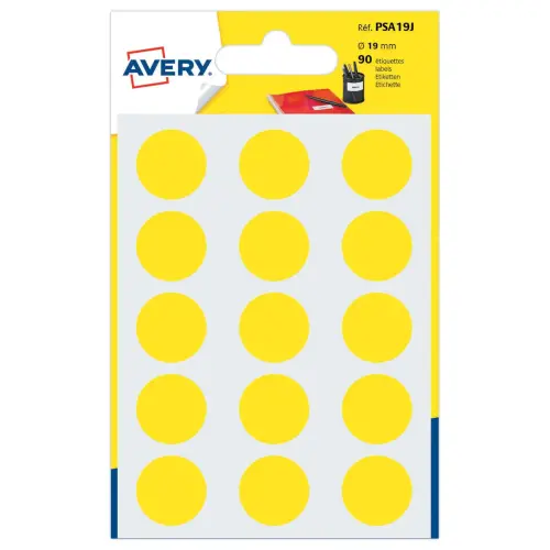 Pastilles gommettes rondes jaunes 1.9 cm - &eacute;tui de 90 - Avery photo du produit