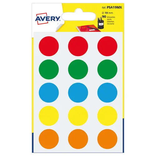 90 Pastilles gommettes rondes - &Oslash; 19 mm - AVERY photo du produit