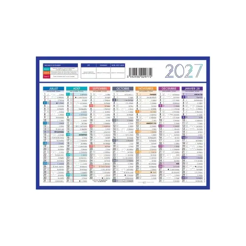Calendrier 2027 banque Couleurs 14 mois - 27x21cm - Janvier &agrave; d&eacute;cembre photo du produit