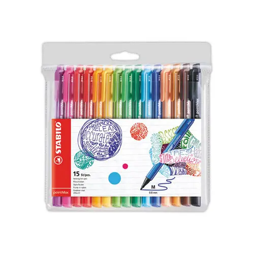 15 Stylos-feutres pointMax - Pointe moyenne - Encre eau - Coloris assorti - Stabilo photo du produit