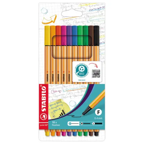 10 Stylos-feutres point 88 - Pointe fine - Encre eau - STABILO photo du produit