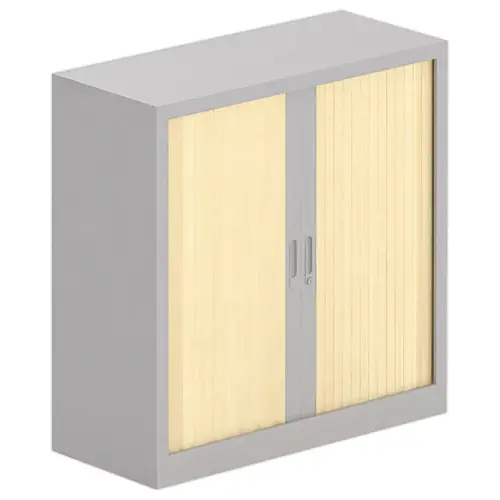 Armoire basse m&eacute;tallique - 100 x 100 cm - Alu / h&ecirc;tre photo du produit