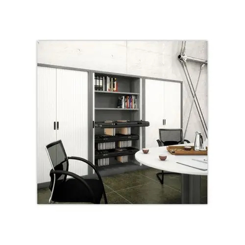 Armoire haute à rideaux - 198 x 120 cm - Alu et blanc photo du produit