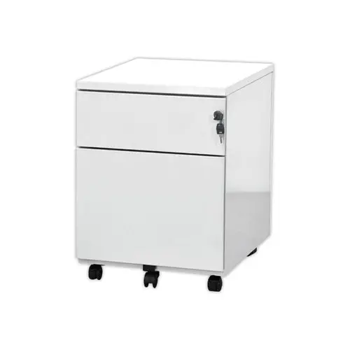 Caisson mobile métallique 2 tiroirs avec plumier - Blanc photo du produit