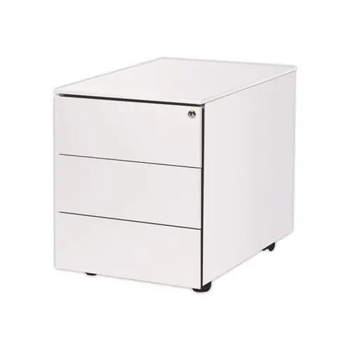 Caisson mobile en m&eacute;tal 3 tiroirs avec plumier - Blanc photo du produit