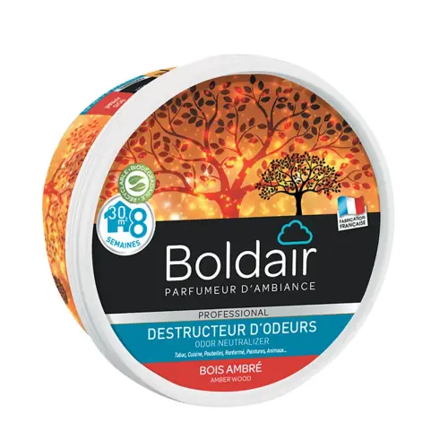 Pot de gel solide destructeur d'odeurs - Bois ambr&eacute; - Boldair photo du produit