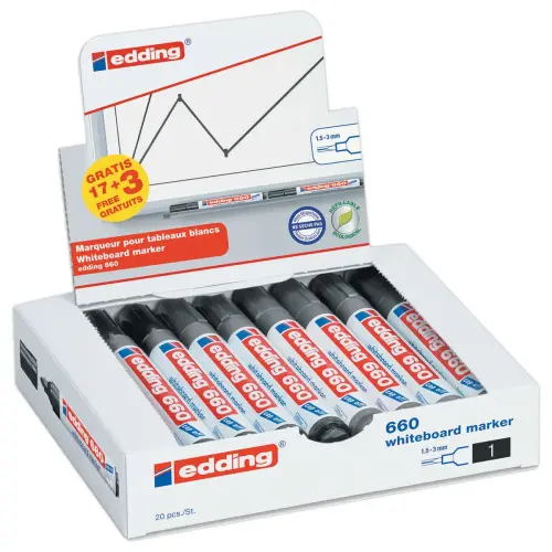 20 Marqueurs 660 (17+3 offerts) - Pointe ogive pour tableaux blancs - Edding photo du produit