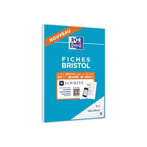 Fiches Bristol - A5 - Petits carreaux 5x5 - OXFORD photo du produit