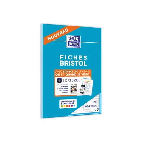 Bloc de 30 feuilles de fiches bristol bleues A5 5x5 photo du produit