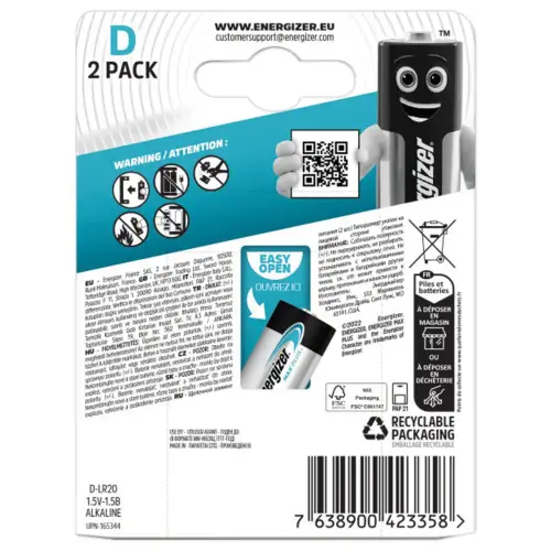 2 Piles alcalines LR20 (D) Max Plus - Energizer photo du produit