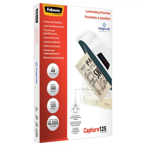 100 Pochettes de plastification &agrave; chaud brillantes - A4 - 2x125&micro; - Fellowes photo du produit