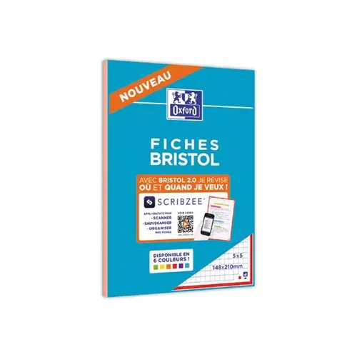 Bloc 30 feuilles de fiches bristol rouge A5 5x5 - Fiches Bristol